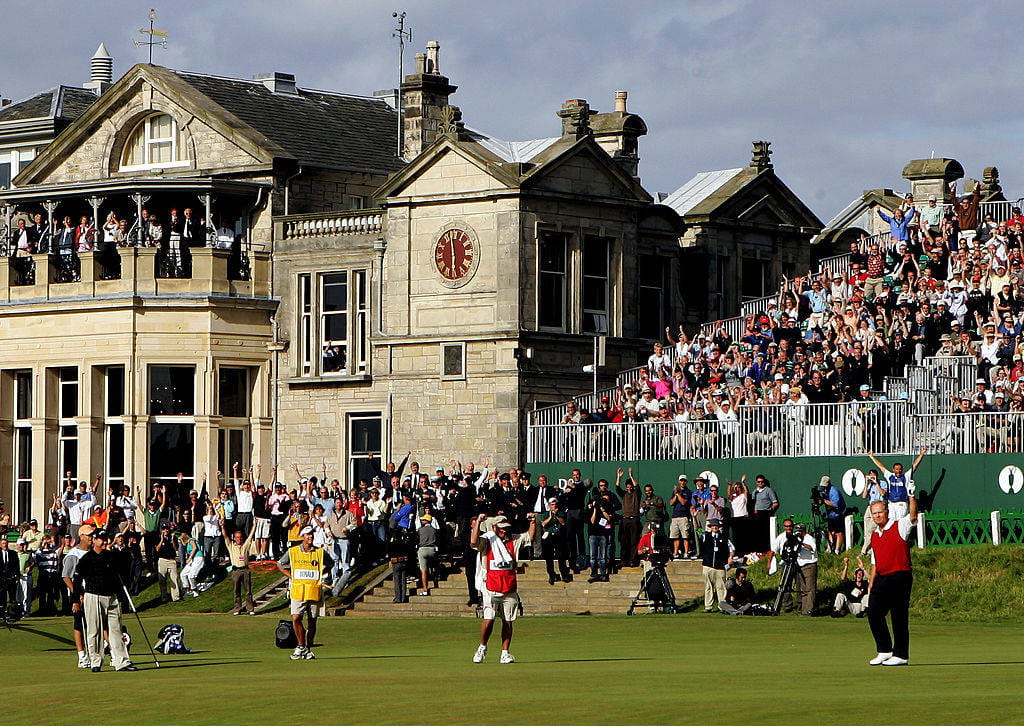 Jack Nicklaus celebrates a birdie on his final hole at The Open